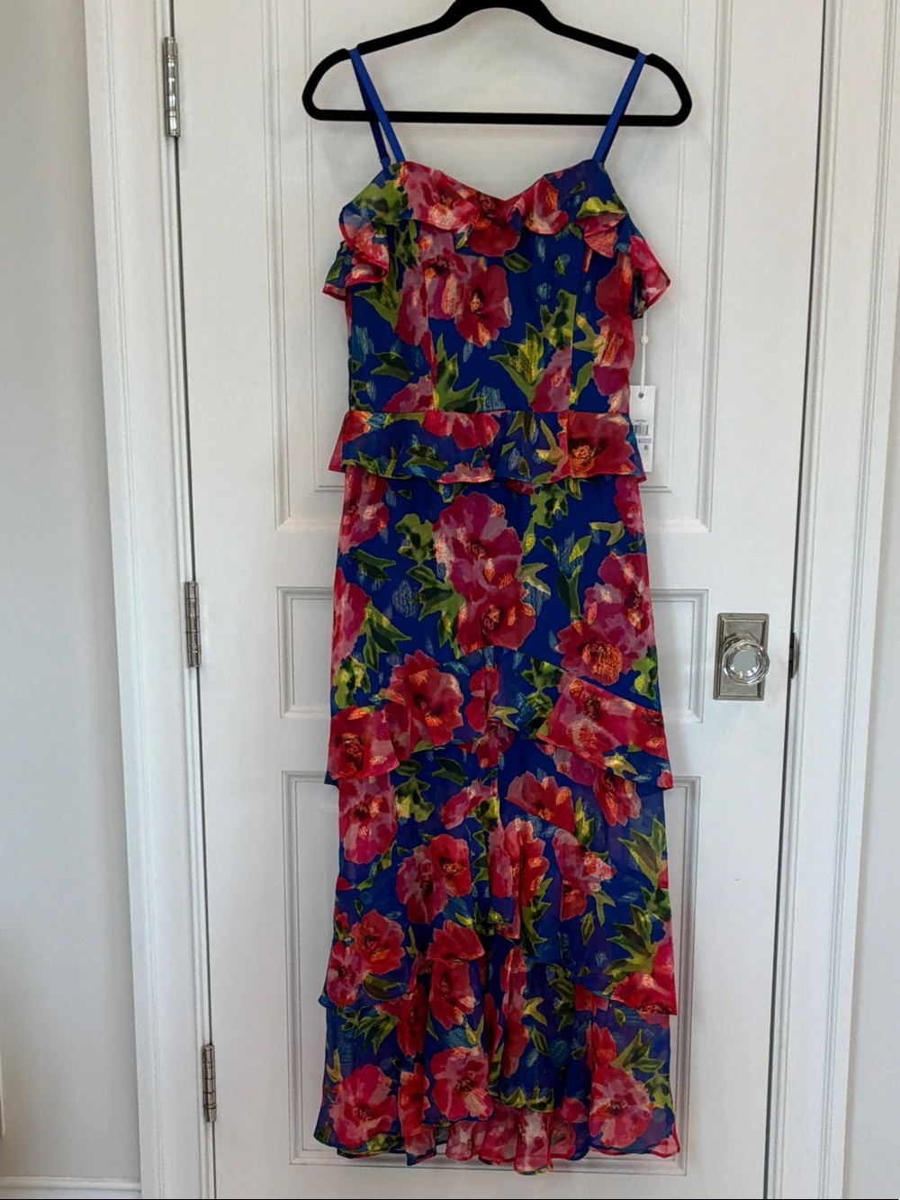 Women's Blue Floral Ruffle Maxi Dress